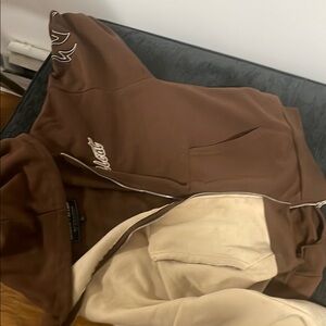 Brown and Cream Zip-Up Sweater